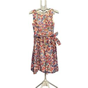 Tommy Hilfiger Red, Blue and Green Floral Fit-and-Flare Dress